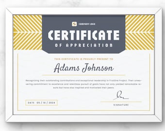Modern Business Certificate Template: Editable Canva, Printable A4