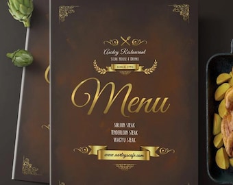 Elegant Restaurant Menu Template: Customizable Food Menu, Photoshop PSD, A4 Size