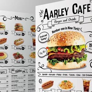 Cardápio de restaurante e café, cartão de visita, cardápio de cafeteria, modelo, cardápio de café, lista de preços, cafeteria, cardápio de hambúrguer, cardápio moderno