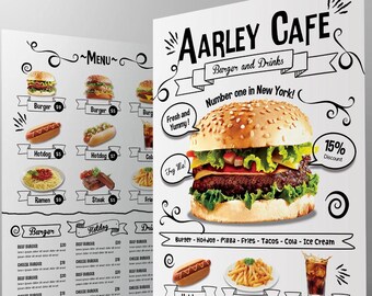 Doodle Cafe Menu Template: Restaurant Business Card (PSD)