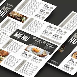 Plantilla de menú de restaurante, plantilla de menú de comida, menú de comida de restaurante, plantilla de menú personalizable, menú de comida de restaurante imprimible, Photoshop