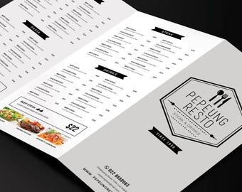 Trifold Restaurant Menu Template: Minimalist Food Menu (PSD File)