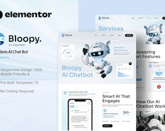 Modern AI Chat Bot Elementor Template Kit, Wordpress Template, SEO friendly, Responsive Website