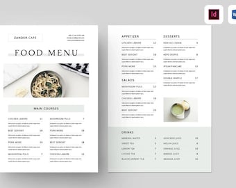 Printable Restaurant Menu Template: Food Menu Design (Word, InDesign)