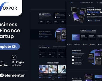 Elementor-mallkit för finansstartup: Responsivt mörkt tema