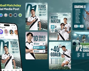 Football Match Social Media Instagram Carousel | Editable Canva | Game Day, Spotlight, Camp, Coach, Schedule