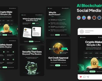 Crypto Instagram Templates | Editable Canva Social Media Posts | AI Blockchain Posts