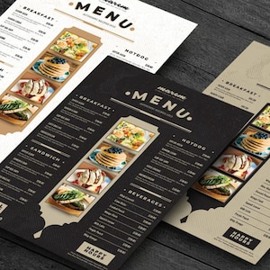 Plantilla de menú de restaurante, plantilla de menú de comida, menú de comida de restaurante, plantilla de menú personalizable, menú de comida de restaurante imprimible, Photoshop