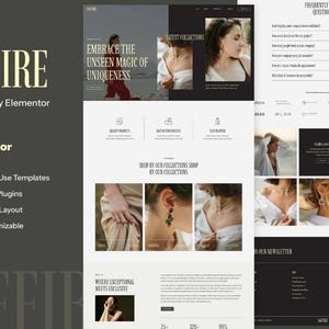 May include: Website mockup for a jewelry store called Saffire. The website features a modern design with a focus on high-quality photography. The website includes a homepage, product pages, and a contact page. The website also includes a blog section with articles about jewelry trends and tips.