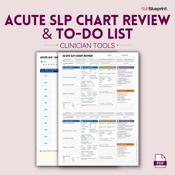 Akut Pflege SLP Chart Bewertung und To Do-Liste, Logopädie und Sprachtherapie-Ressource