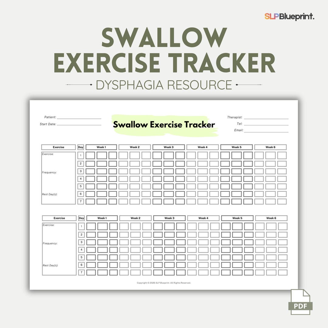 Dysphagia Swallow Exercise Tracker: SLP Printable Template (PDF ...