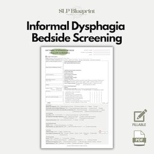 Dysphagia Bedside Swallow Screening Template: Speech Therapy Evaluation (Fillable PDF)