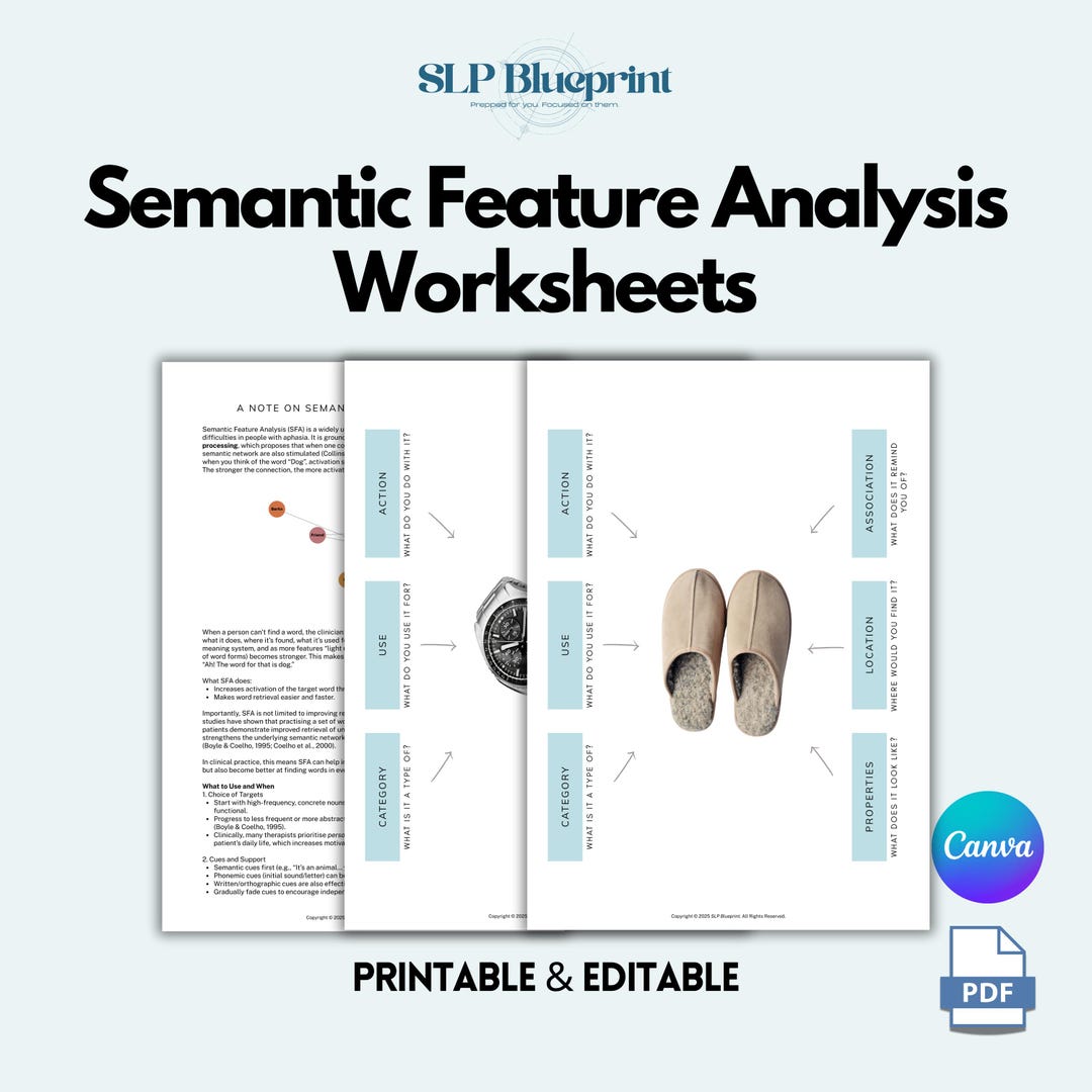 Semantic Feature Analysis Worksheets & Note-taking Template | Aphasia ...