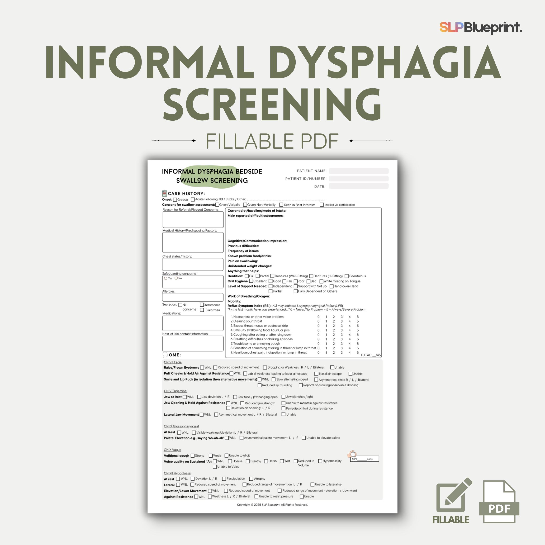 Dysphagia Bedside Swallow Screening Template: Speech Therapy