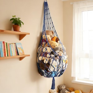 Boho speelgoed opbergnet, macramé knuffeldier hangmat voor kinderkamer, organisator kinderkamer en speelkamer, houder pluche speelgoed muur hangend decor