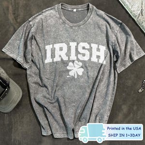 Irish Washed T Shirt, St Patricks Day Washed Tee Shirt,Women T-Shirt for Shamrock, Saint Paddy Vintage Shirt,Gift for Irish Woman
