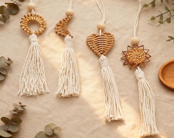 Handmade Woven Rattan Tassel Ornaments, Boho Wall Hanging Decor, Natural Style Decoration, Home Accent, Gift for Her, Handmade Lover Gift