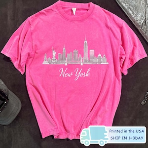Koszulka New York City Washed, Koszulka East Coast Washed, Prezent dla miłośnika Nowego Jorku, Krótki rękaw w Nowym Jorku, Koszulka vintage z panoramą Nowego Jorku