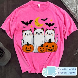 Ghost Cat Halloween Shirt, Cute Cat Lover T-Shirt, Retro Spooky Season Tee, Funny Halloween Cat Shirt, Fall Ghost Graphic Tee