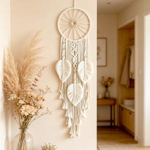Handgemachte Blatt Traumfänger Wandkunst, Boho Hochzeitsgeschenk für Paar, Brautgeschenk, Boho Wohnzimmer Dekor, Wohndekor für Braut und Bräutigam