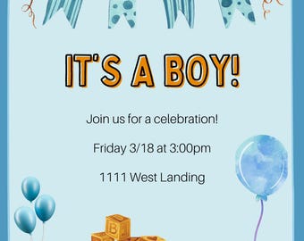 It&#39;s A Boy! Baby Shower Invitation Template!