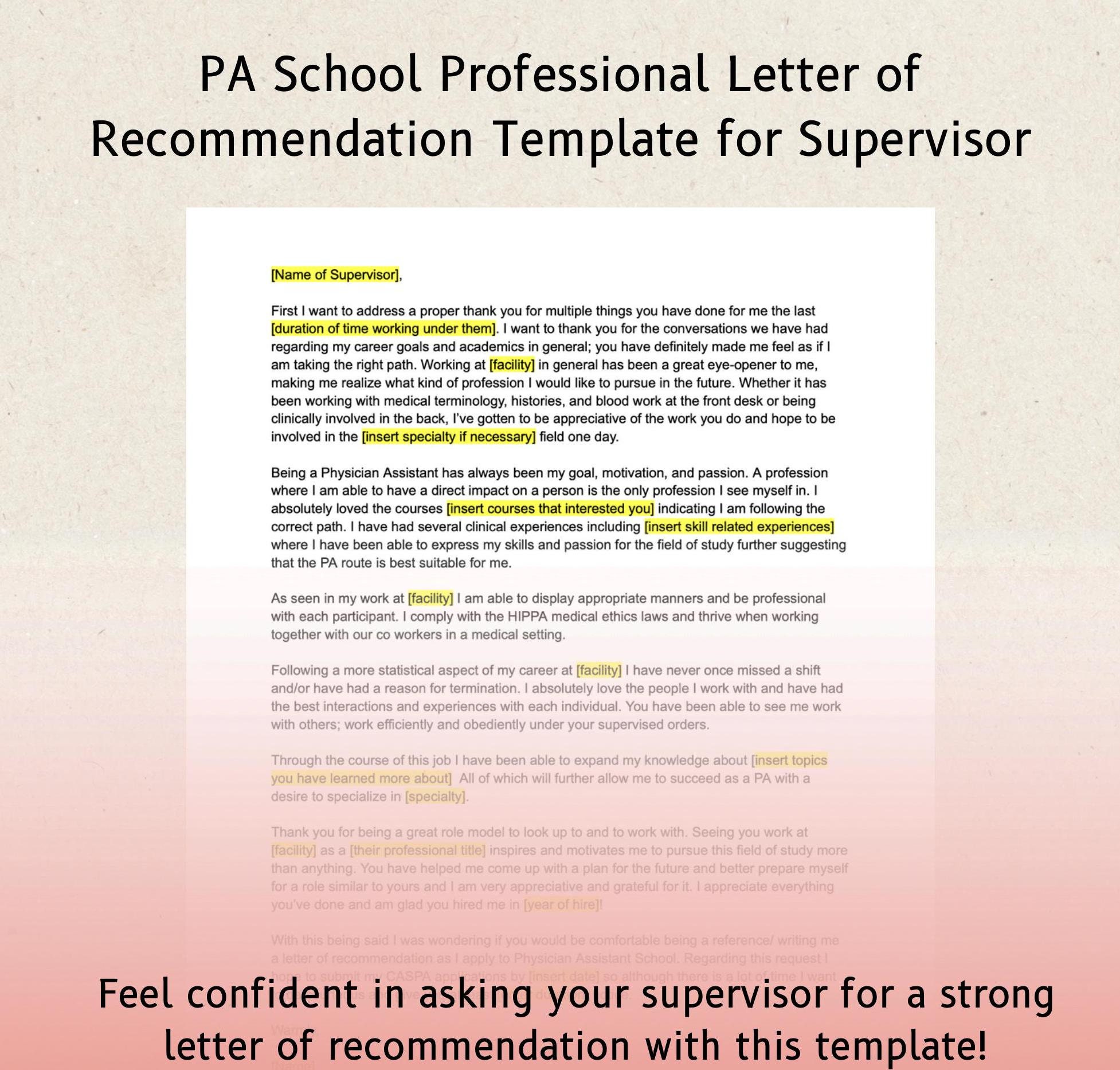 PA School Application - Professional Request for a Letter of Recommendation from Supervisor.