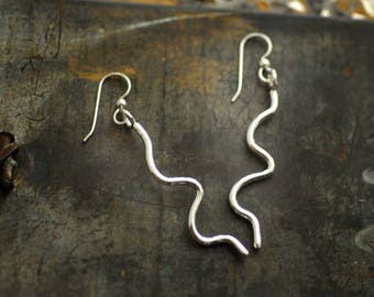 Snake Dangle Earrings, Minimalist Minimal Jewelry, Long Lightweight Earrings, Sterling Silver Jewelry, Serpentine Jewelry