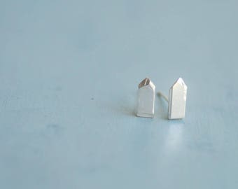 Tiny Triangle Studs, Pencil Point Post Earrings, Sterling Silver, Abstract Minimalist Jewelry, Contemporary Handmade Design, Point Shiny