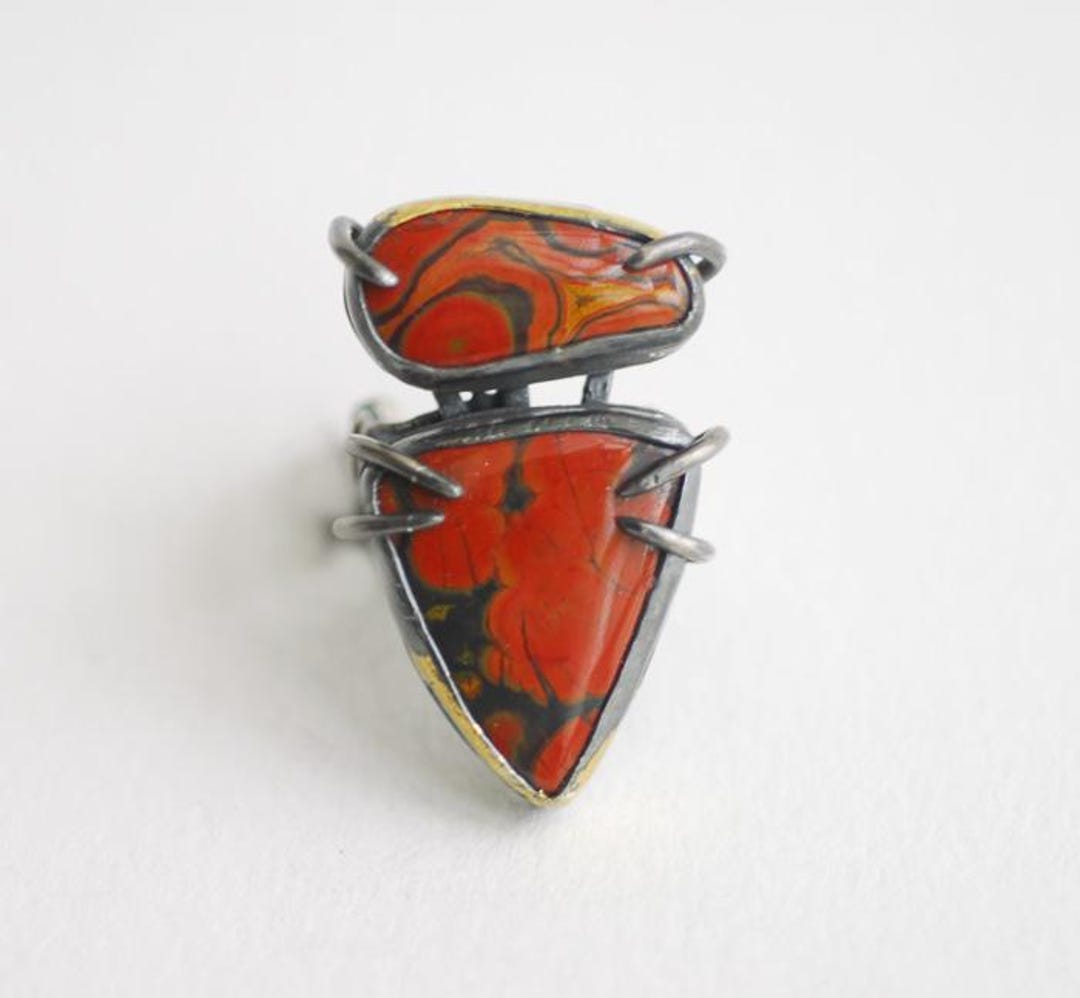 Poppy Jasper Sterling Silver Ring: Keum Boo Flame Ring, Size 8 - Etsy
