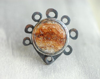 Rise Again, Crazy Lace Agate Ring, Orange Ring, Sterling SIlver....