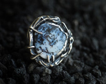 Better Shape, Dendritic Agate Ring, Sterling Silver Statement Ring....