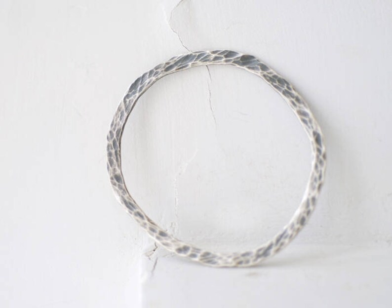 Thick Silver Bangle Stacking Bangle Black Bracelet Heavy Sterling Jewelry Textured Bangle Ripple Jewelry