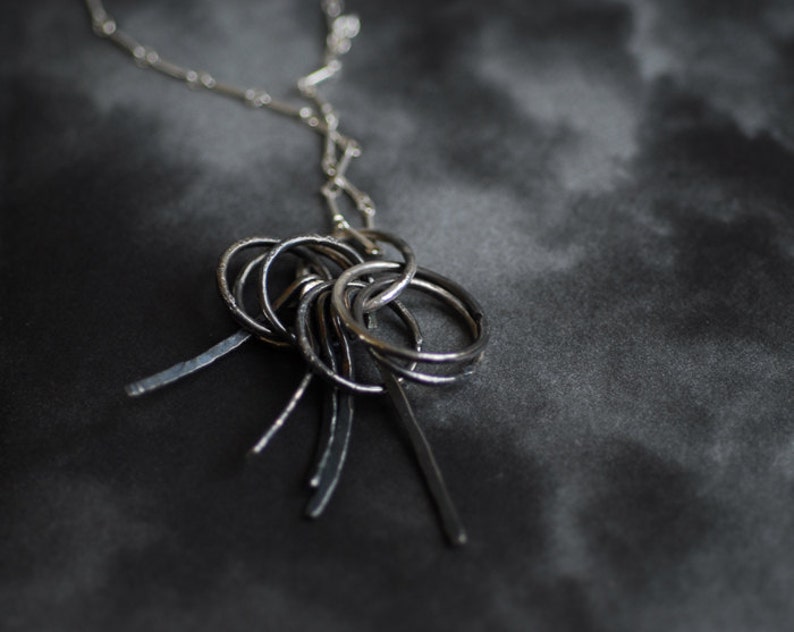 Edgy Silver Necklace, Black Pendant, Fringe Necklace, Mens Unisex Jewelry zdjęcie 4
