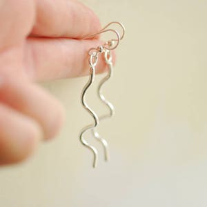 Snake Dangle Earrings, Minimalist Minimal Jewelry, Long Lightweight Earrings, Sterling Silver Jewelry, Serpentine Jewelry