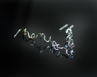 Silver Spiral Earrings, Long Dangle Earrings, Dangle Drop Earrings, Modern Architectural Jewelry, Industrial Design, Wave Earrings, Unique