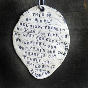 Dali Lama Quote Pendant: Sterling Silver Kindness Jewelry