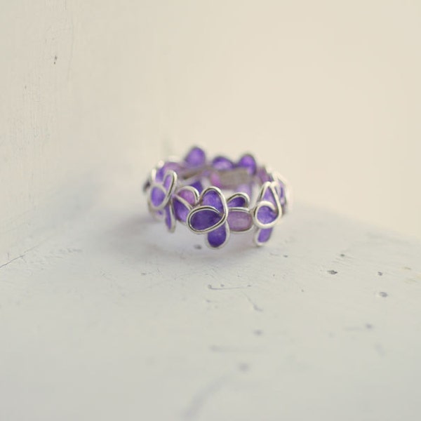 Lavender Lilac Forget Me Not Ring, 1st Anniversary Gift Paper Jewelry, Wedding Sterling Silver Botanical Jewelry, Floral Garden Inspired...