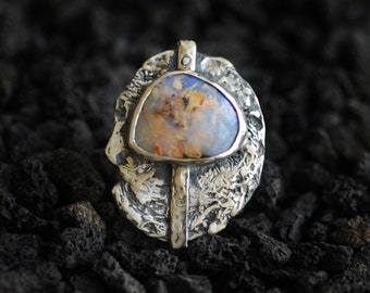 Dreamer, Boulder Opal Ring, Sterling Silver Face Ring, Galaxy Ring, Unique Statement Ring with Opal Gemstone