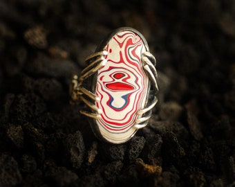 Fordite Ring, Industrial Jewelry, Prong Ring, Sterling Silver, Oval Ring, Statement Ring, Chunky Ring,