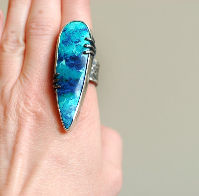 Shattuckite & Blue Topaz Double Stone Adjustable Ring main image 0