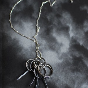 Edgy Silver Necklace, Black Pendant, Fringe Necklace, Mens Unisex Jewelry image 2