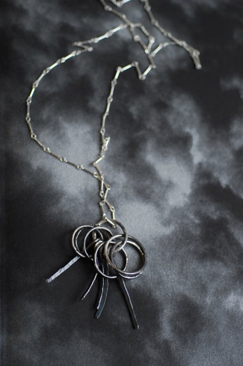 Edgy Silver Necklace, Black Pendant, Fringe Necklace, Mens Unisex Jewelry zdjęcie 2