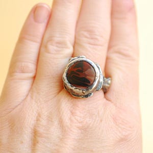 Sterling Silver Indian Paint Stone Ring: Circle Statement Jewelry, Size 9