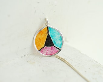 Ready to Ship, Color Block Pendant, Colorful Jewelry, Geometric Triangle Necklace