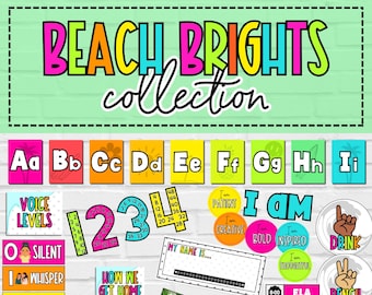 Tropical Bright Vibrant Classroom Decor Bundle Decor Pack Printables Teacher Essentials Elementary Education | Beach Brights Collection