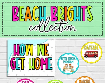 How We Get Home Chart Tropical Bright Vibrant Classroom Decor Printables Teacher Essentials Elementary Education | Beach Brights Collection