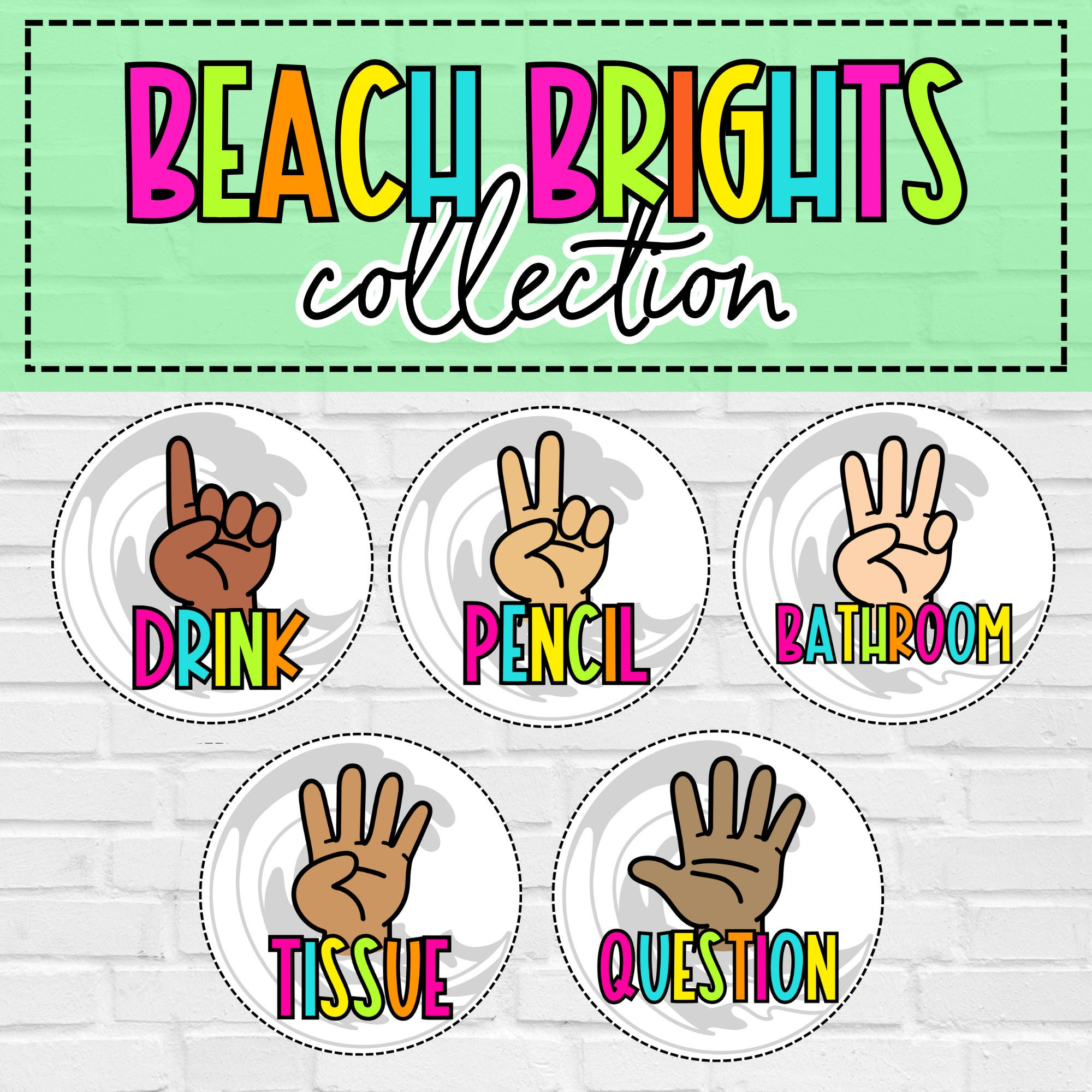Hand Signal Cards Tropical Bright Vibrant Classroom Decor Printables Teacher Essentials Elementary Education | Beach Brights Collection
