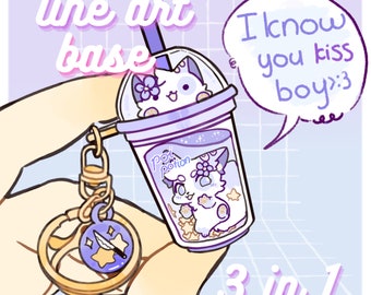 Llavero base P2U de arte lineal 3 en 1 (comercializable), personaje salvaje/peludo/antropomorfo/felino/canino