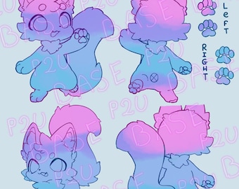 Hoja de referencia de personaje chibi adoptable de base furry P2U