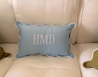 Personalized Scalloped Lumbar Pillow Cover | Monogrammed Coastal Dorm Decor